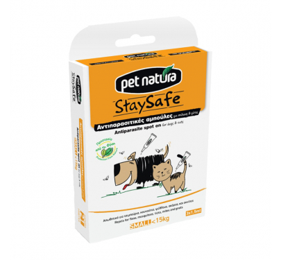 Pet Natura Stay Safe Aντιπαρασιτικές Αμπούλες για Γάτες & Σκύλους έως 15kg 3x1.5ml