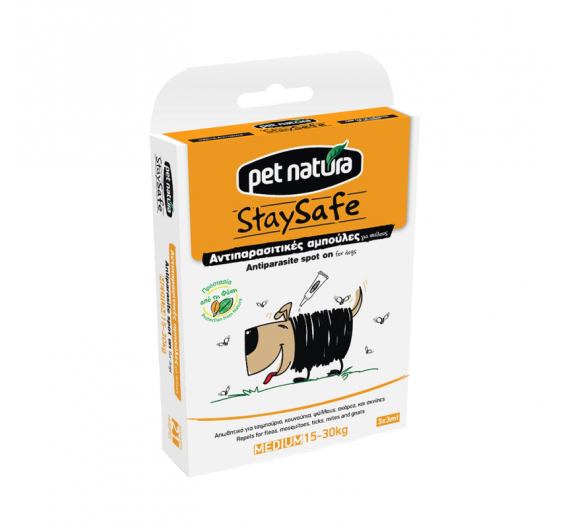 Pet Natura Stay Safe Aντιπαρασιτικές Αμπούλες για Σκύλους 15-30kg 3x3ml