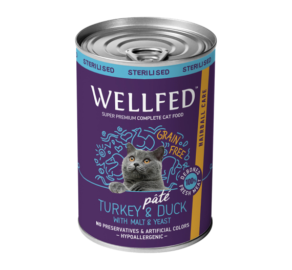 Wellfed Hairball Sterilised Turkey & Duck 400gr