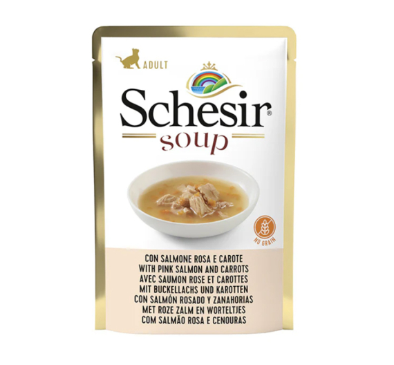 Schesir Cat Soup Άγριος Ροζ Σολομός & Καρότα 85gr