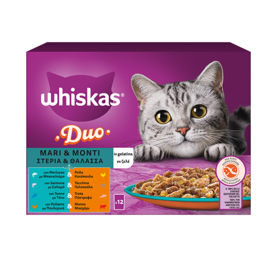 Whiskas Duo Multipack Γεύσεις Στεριάς & Θάλασσας σε Ζελέ 12x85gr