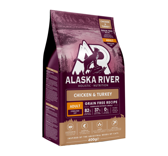 Alaska River Grain Free Cat Adult Sterilised Chicken & Turkey 400gr