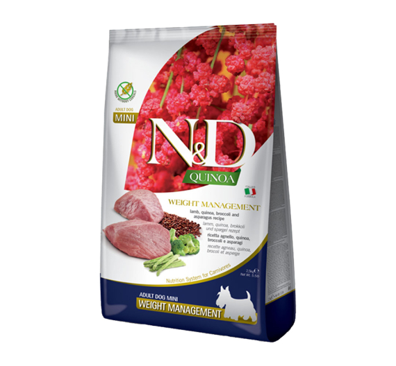 N&D Quinoa Grain Free Weight Management Mini Lamb & Broccoli 2.5kg