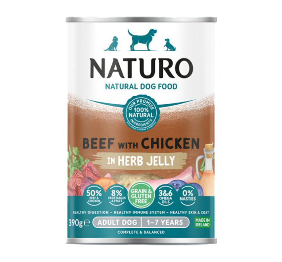 Naturo Adult Grain Free Beef & Chicken in Herb Jelly 390gr