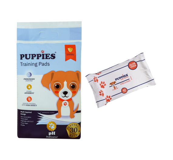 Puppies Εκπαιδευτικές Πάνες L/XL Economy Pack με Δείκτη pH 30τμχ + ΔΩΡΟ Μαντηλάκια Καθαρισμού Μάτια/Αυτιά (40τμχ)